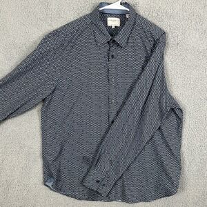 Con.Struct Shirt Button Up Mens XL Blue Red Polka Dots Slim Fit 4 Way Stretch